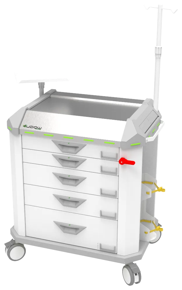 Carrinho de emergência BCT Basic Cart 001 da Udow Tecnologia, acabamento cinza