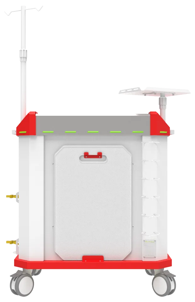 Carrinho de emergência BCT Basic Cart 001 da Udow Tecnologia, acabamento vermelho