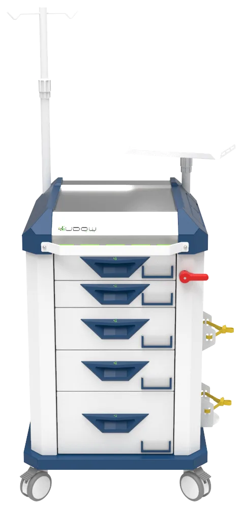 Carrinho de emergência BCT Basic Cart 002 da Udow Tecnologia, acabamento azul