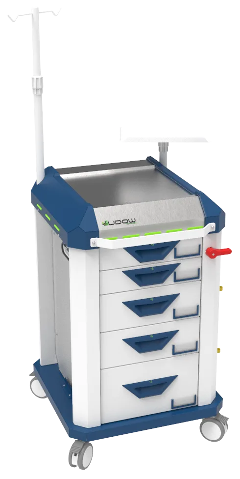 Carrinho de emergência BCT Basic Cart 002 da Udow Tecnologia, acabamento azul