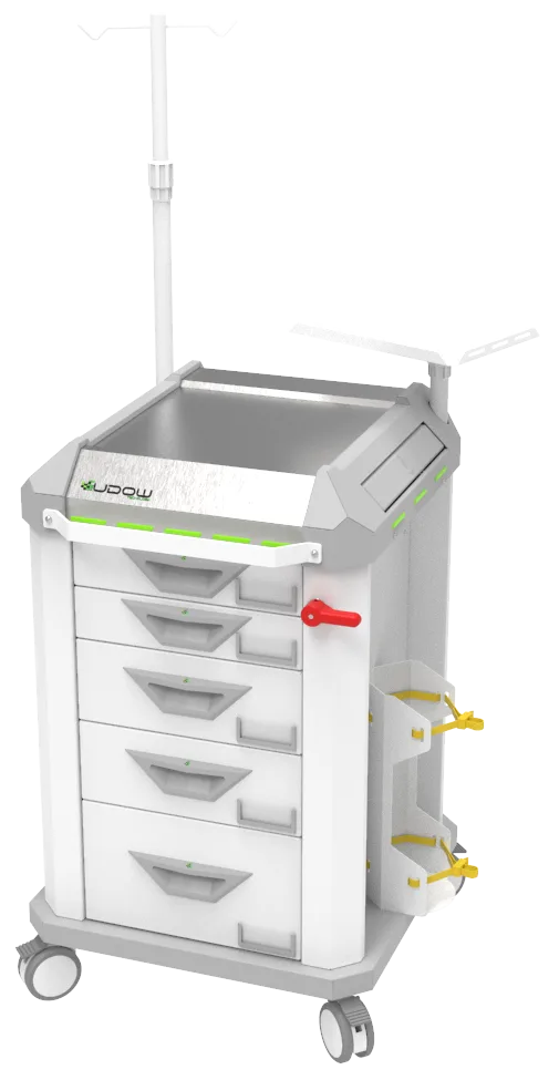 Carrinho de emergência BCT Basic Cart 002 da Udow Tecnologia, acabamento cinza
