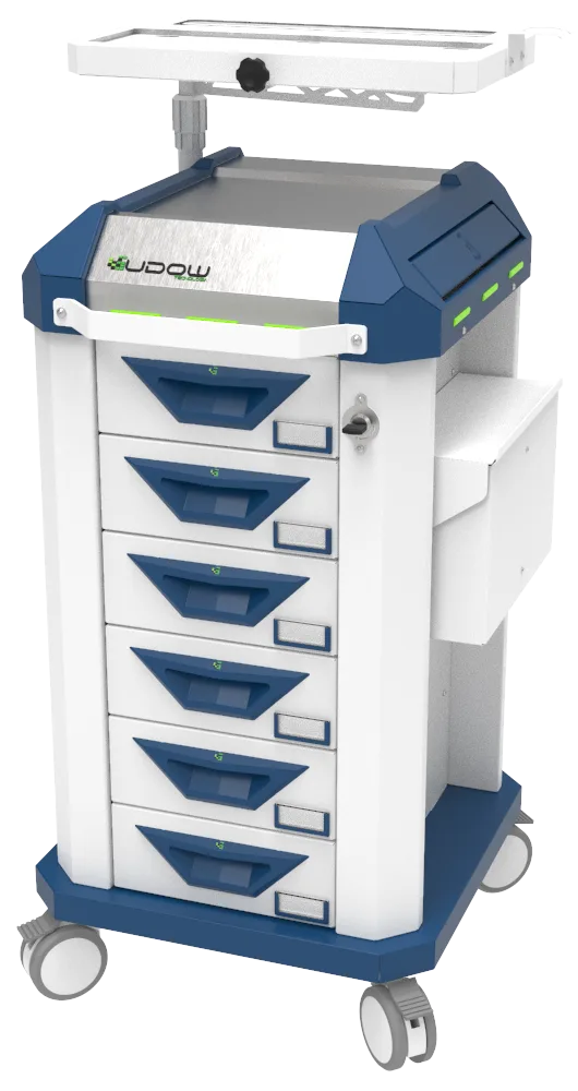 Carrinho beira-leito BDP Basic Dispenser 002 da Udow Tecnologia, acabamento cinza